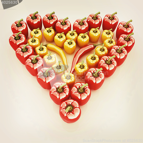 Image of Bulgarian Pepper Heart Shape, On White Background. 3D illustrati