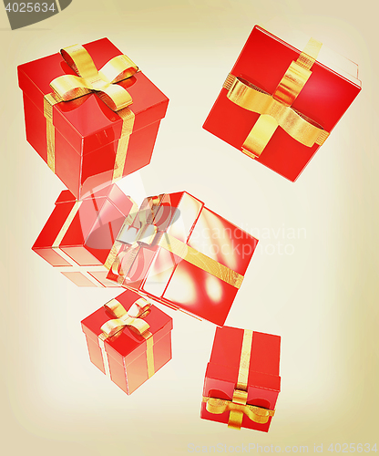 Image of Bright christmas gifts on a white background . 3D illustration. 