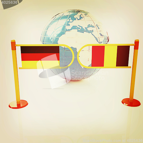 Image of Three-dimensional image of the turnstile and flags of Germany an