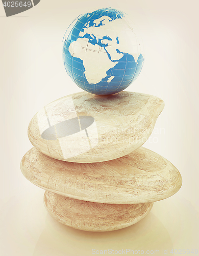 Image of earth on spa stones. 3d icon . 3D illustration. Vintage style.