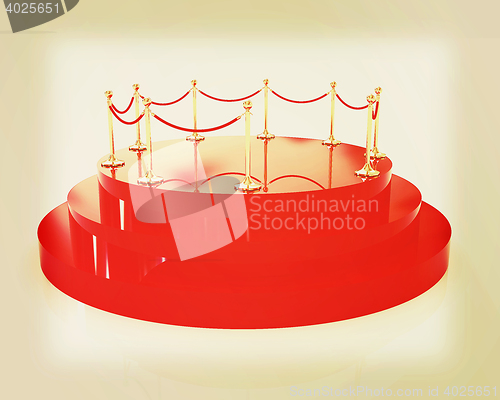 Image of 3D glossy podium with gold handrail . 3D illustration. Vintage s