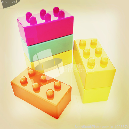 Image of Building blocks on white . 3D illustration. Vintage style.