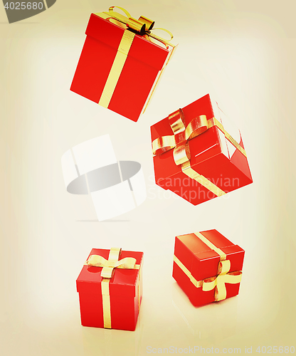 Image of Bright christmas gifts on a white background . 3D illustration. 