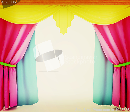 Image of Colorfull curtains. 3D illustration. Vintage style.