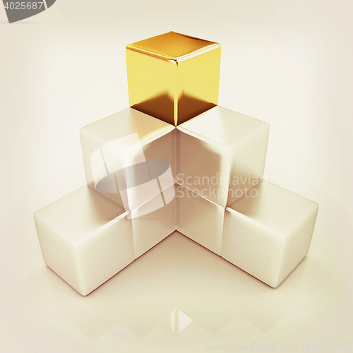Image of colorful block diagram with one individual gold cube top. 3D ill