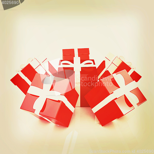 Image of Bright christmas gifts. 3D illustration. Vintage style.