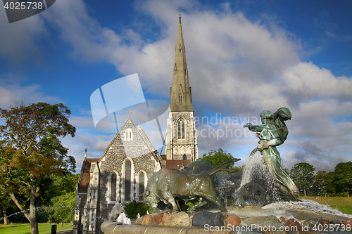 Image of St. Alban\'s church (Den engelske kirke) and fountain in Copenhag