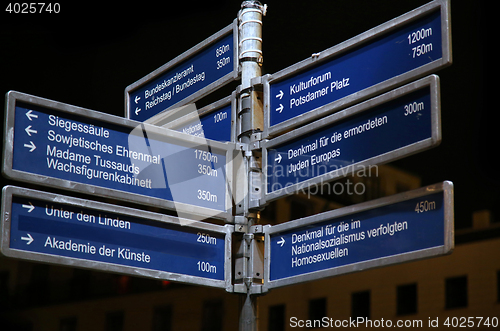 Image of Road signs or street signs at Brandenburg gate in Berlin, German