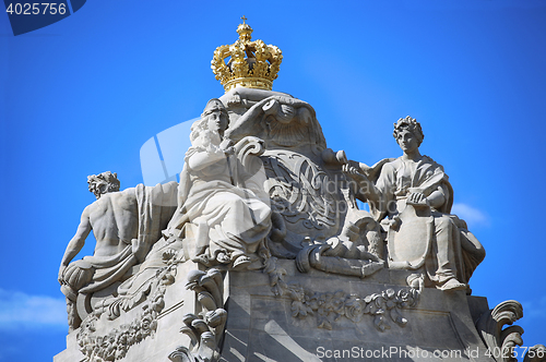 Image of Statues on top marble bridge, Christiansborg palace gates in Cop