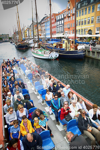 Image of COPENHAGEN, DENMARK - AUGUST 14, 2016: Tourists enjoy and sights