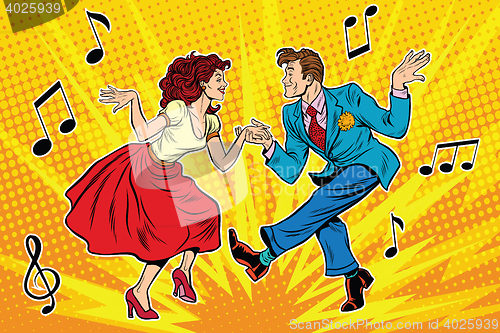 Image of couple man and woman dancing, vintage dance