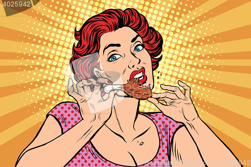 Image of Woman eating a chicken leg