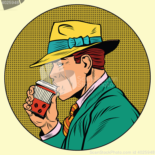 Image of Retro man drinking coffee