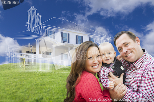 Image of Happy Family with Ghosted House Drawing Behind