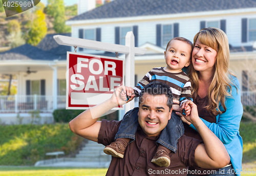 Image of Young Family in Front of For Sale Sign and House