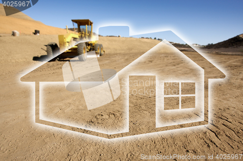 Image of Ghosted House Outline Above Construction Site and Tractor