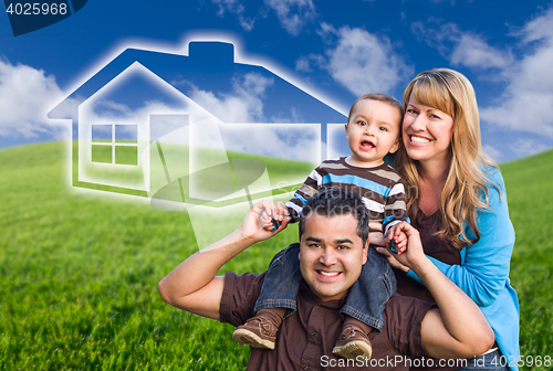 Image of Mixed Race Family with Ghosted House Drawing Behind