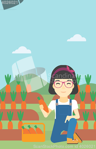 Image of Farmer collecting carrots vector illustration.