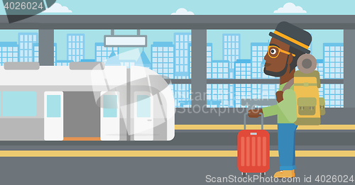 Image of Man at the train station vector illustration.