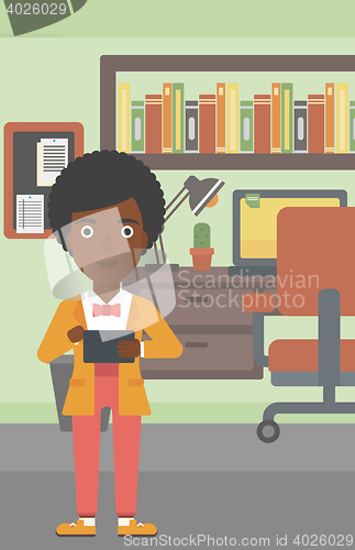 Image of Woman using tablet computer vector illustration.