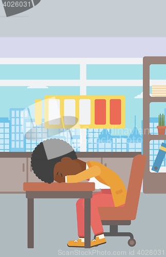 Image of Woman sleeping at workplace vector illustration.