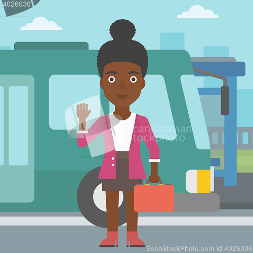 Image of Woman travelling by bus vector illustration.