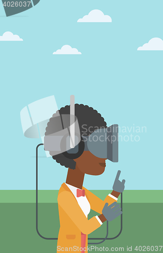 Image of Woman wearing virtual reality headset.