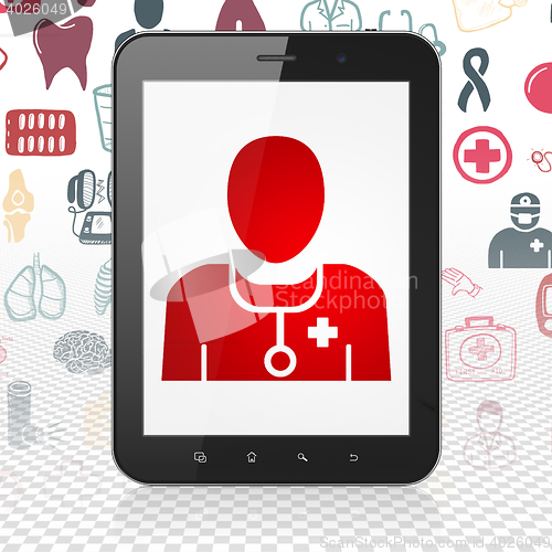 Image of Health concept: Tablet Computer with Doctor on display