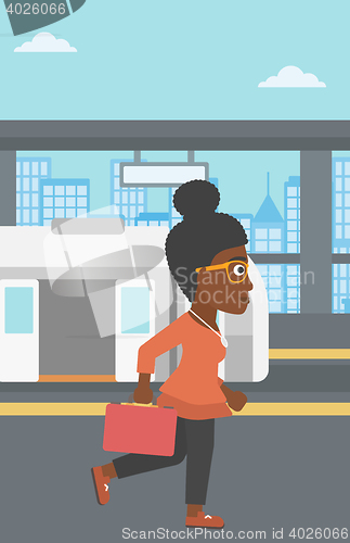 Image of Woman at the train station vector illustration.
