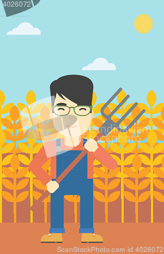 Image of Farmer with pitchfork vector illustration.