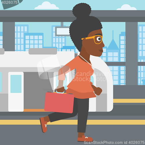 Image of Woman at the train station vector illustration.