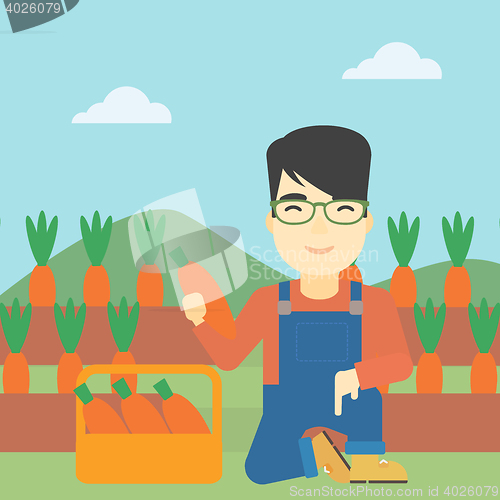 Image of Farmer collecting carrots vector illustration.