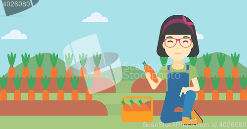 Image of Farmer collecting carrots vector illustration.