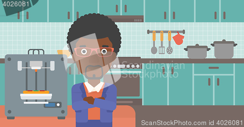 Image of Man with three D printer vector illustration.