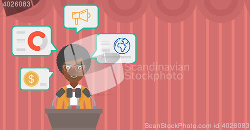 Image of Female speaker on the podium vector illustration.