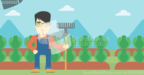 Image of Farmer with rake vector illustration.