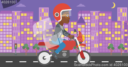 Image of Woman riding motorcycle vector illustration.