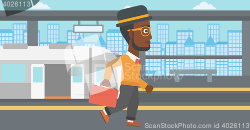 Image of Man at the train station vector illustration.
