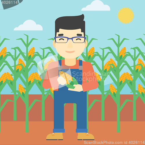 Image of Farmer holding corn vector illustration.