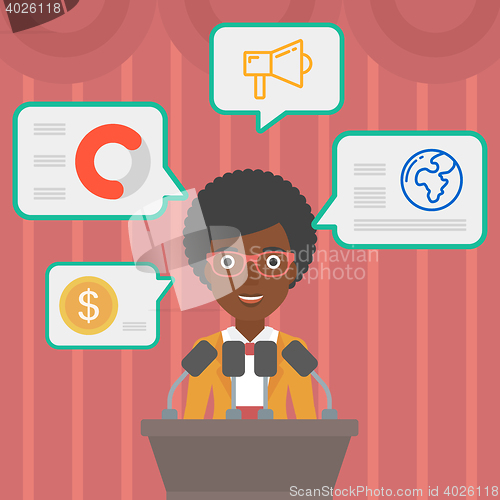 Image of Female speaker on the podium vector illustration.