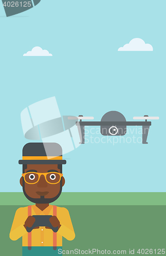 Image of Man flying drone vector illustration.