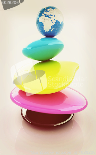 Image of Colorfull earth on spa stones. 3d icon . 3D illustration. Vintag
