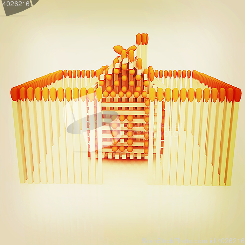 Image of Log house from matches pattern. 3D illustration. Vintage style.