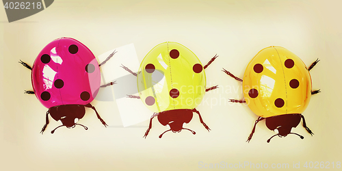 Image of Ladybirds. 3D illustration. Vintage style.