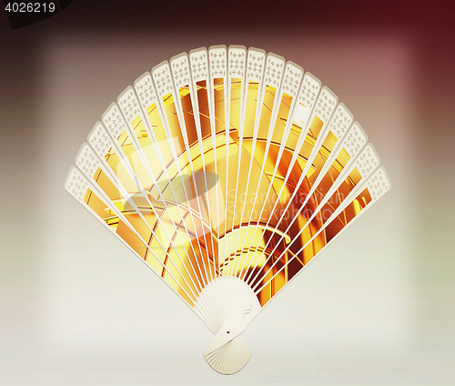 Image of Colorful hand fan. 3D illustration. Vintage style.