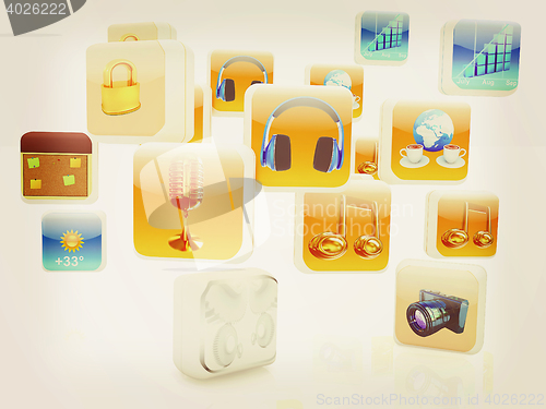 Image of Cloud of media application Icons. 3D illustration. Vintage style