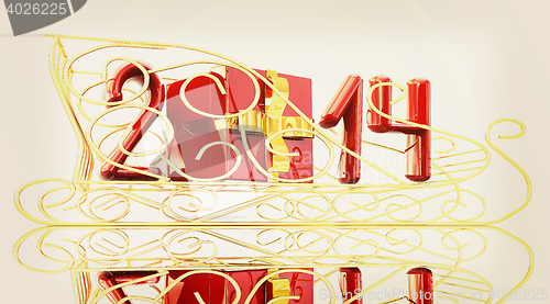 Image of Abstract 3d illustration of text 2014 with present box on a gold