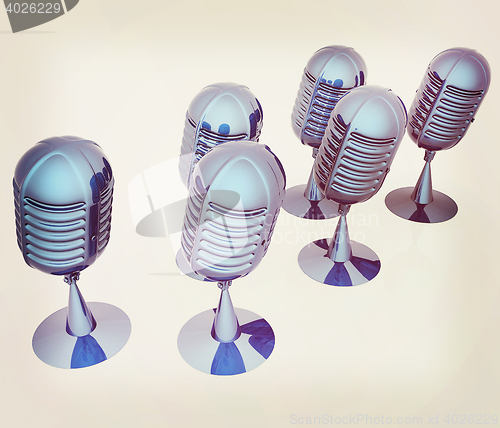 Image of 3d rendering of a microphones. 3D illustration. Vintage style.