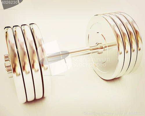 Image of Metal dumbbell . 3D illustration. Vintage style.