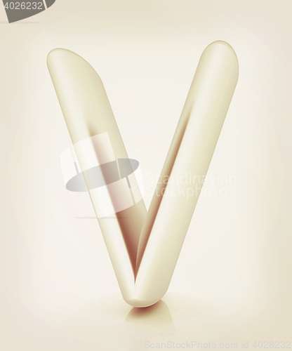 Image of 3D metall letter \"V\". 3D illustration. Vintage style.